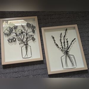 Set Of Beautiful Framed Double Floral Print In Black;Wall Decor. 15x12" Each.